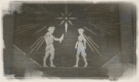 An image of a mural with a man and a woman standing beneath a shining star.